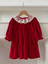 Christmas Girls Sweet Lace Trim Princess Red Dress